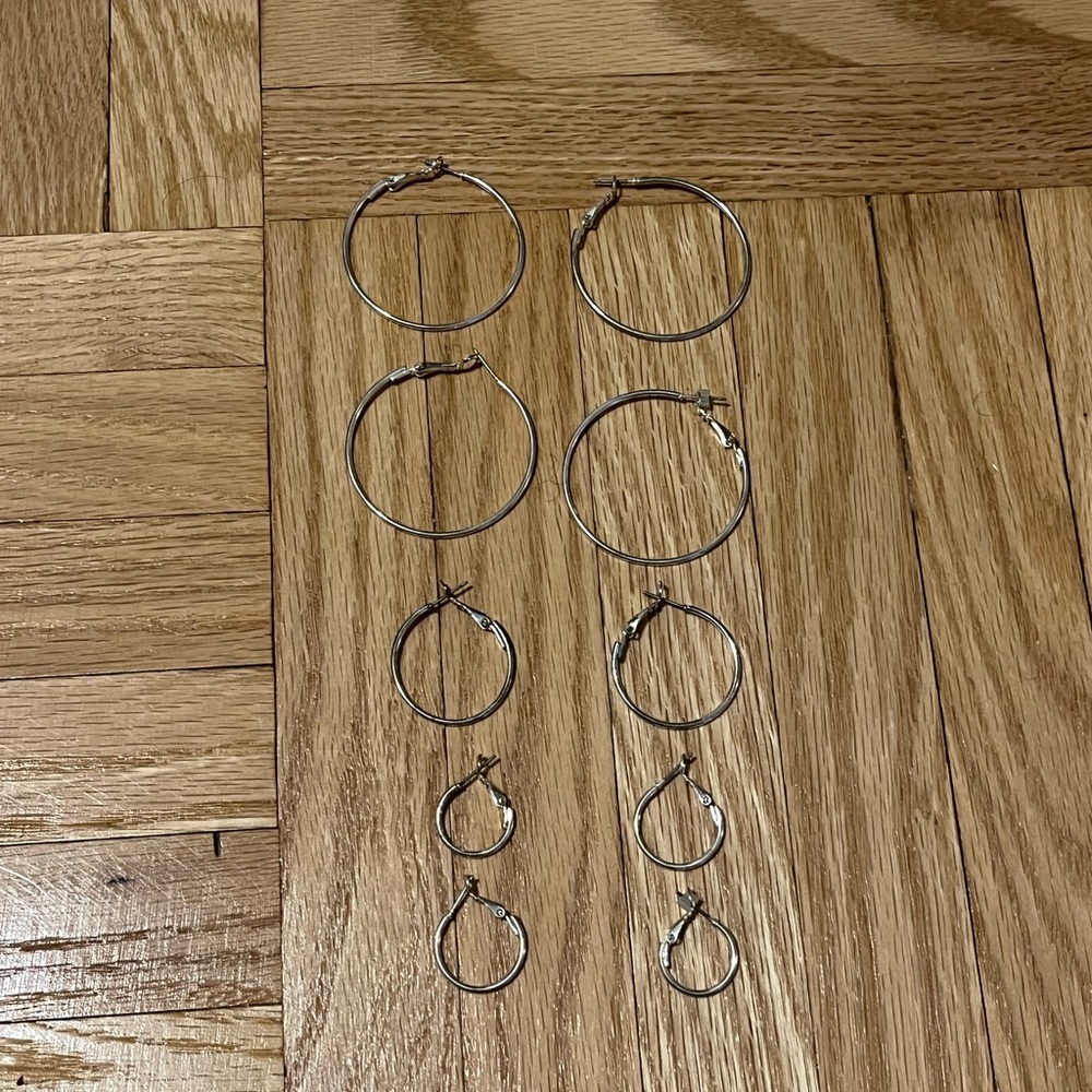 5 Pairs Silver Hoop Earring Set